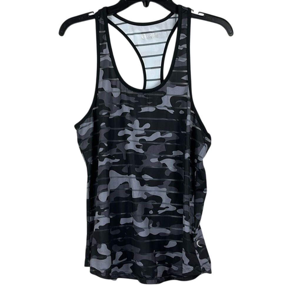 Zyia Active Athletic‎ Sleeveless Tank Top Womens Size Med Black Grey Camo Print
